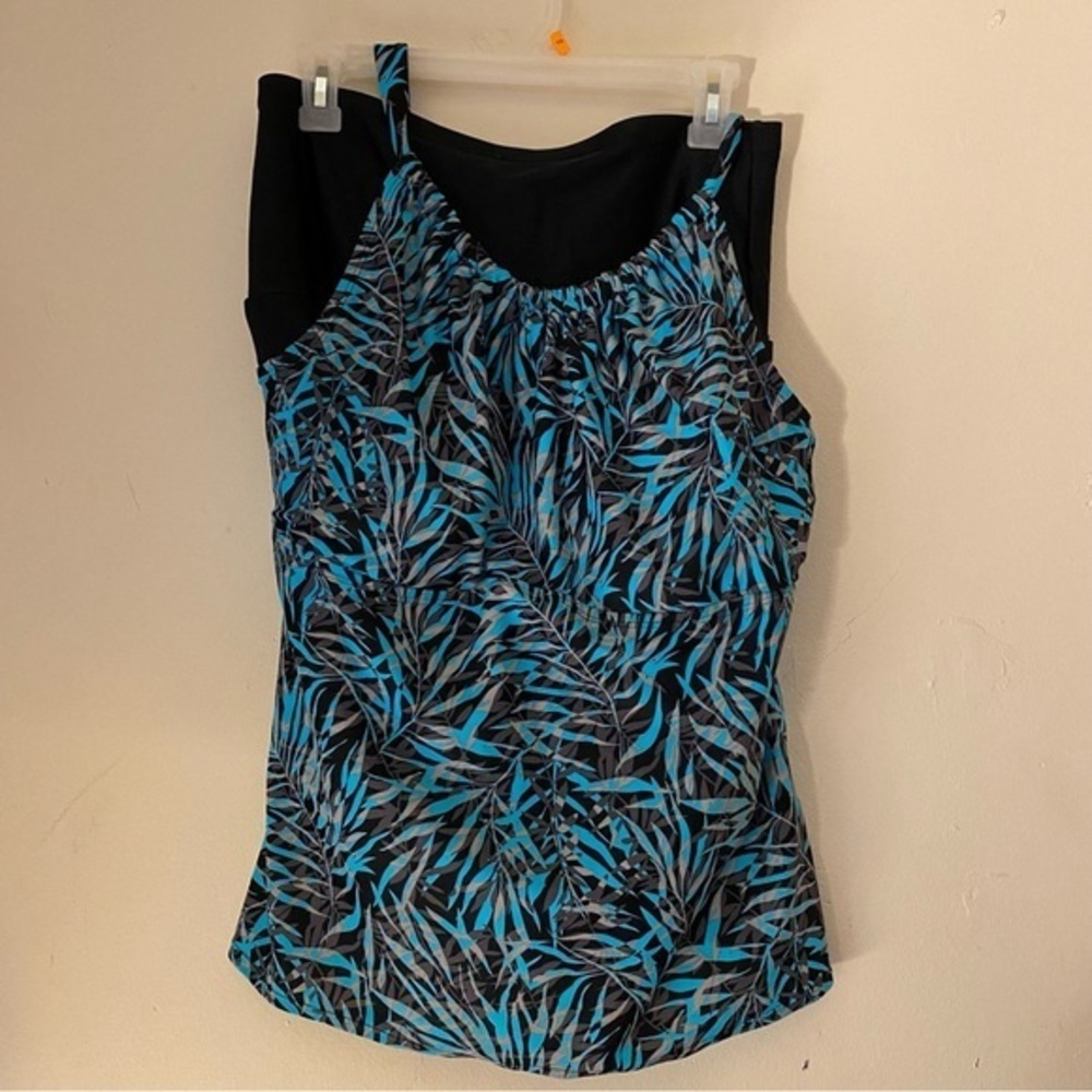 St John’s Bay Swim Suit Two Piece Top Size 16 Bottom Size 14 Black-Turquoise‎